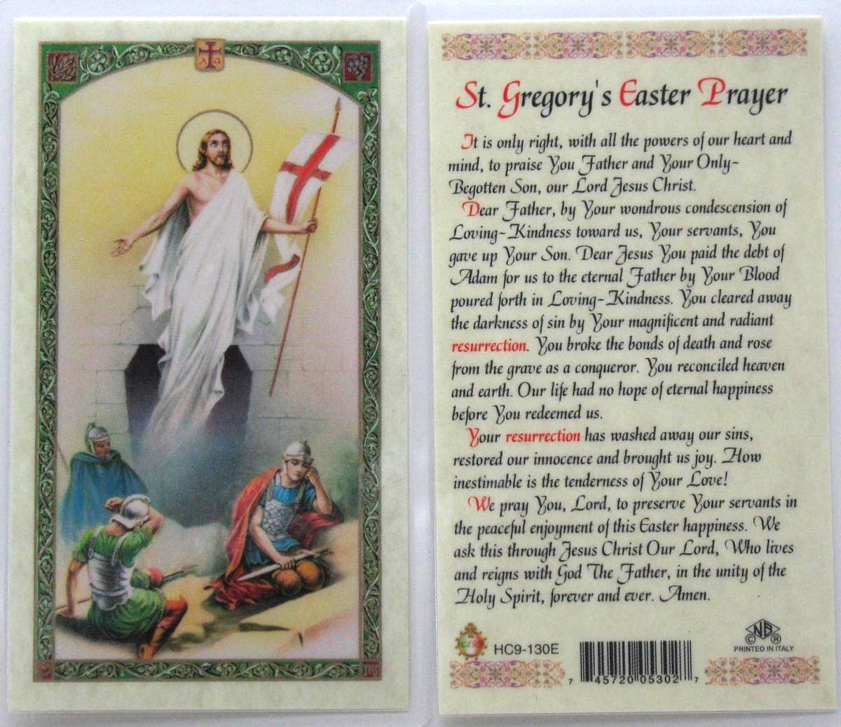 Laminated - Risen Christ - St. Gregory's Easter Prayer