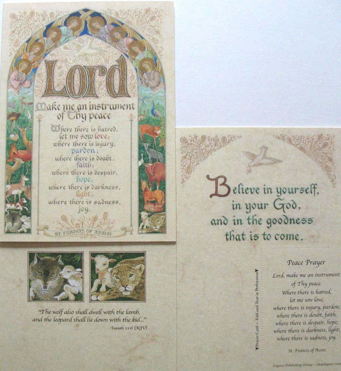 Peace Prayer Greeting Card by Legacy with Detachable Prayercard