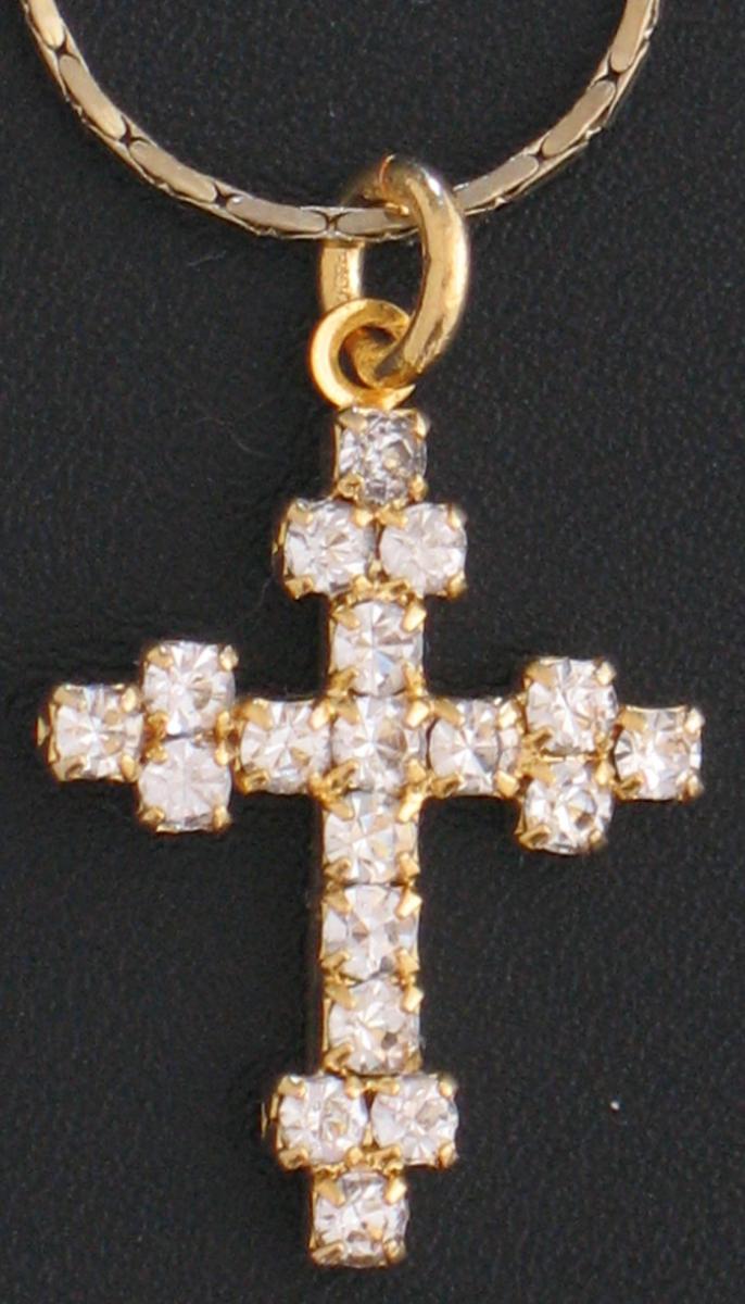 Silver tone Jeweled Cross with Chain