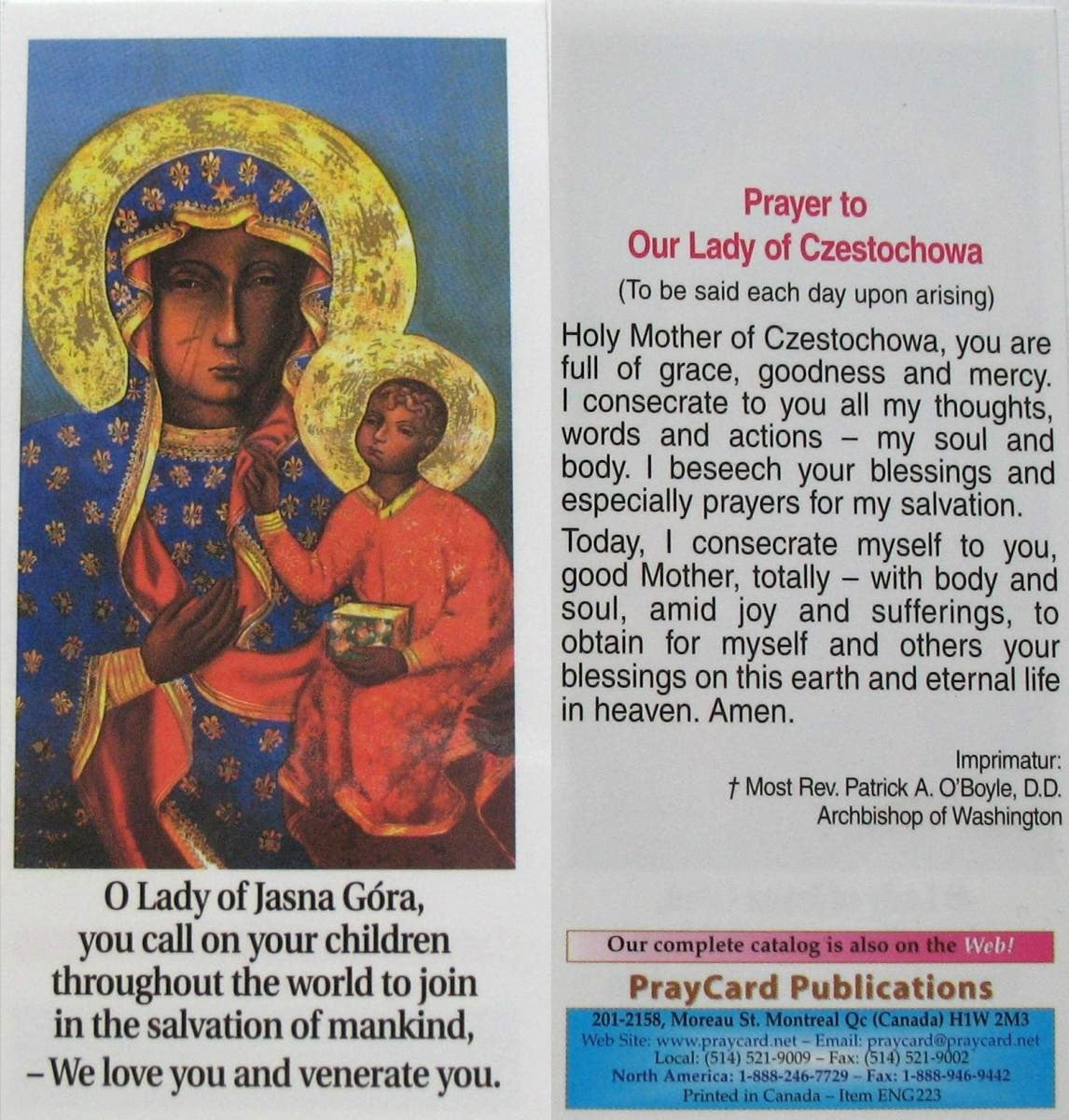 Laminated - Our Lady of Czestochowa