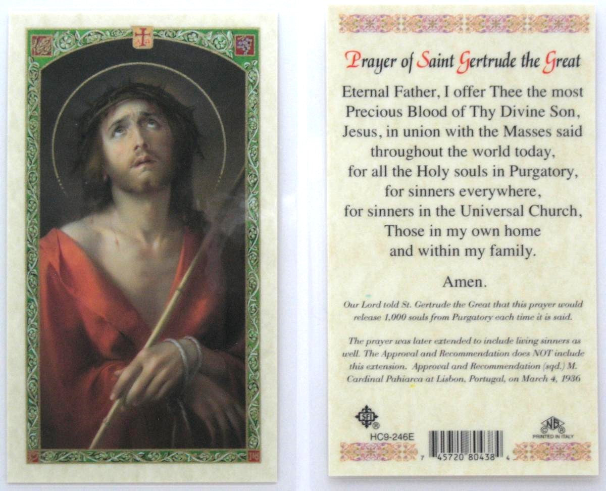 Laminated - Head of Christ - Prayer of St. Gertrude