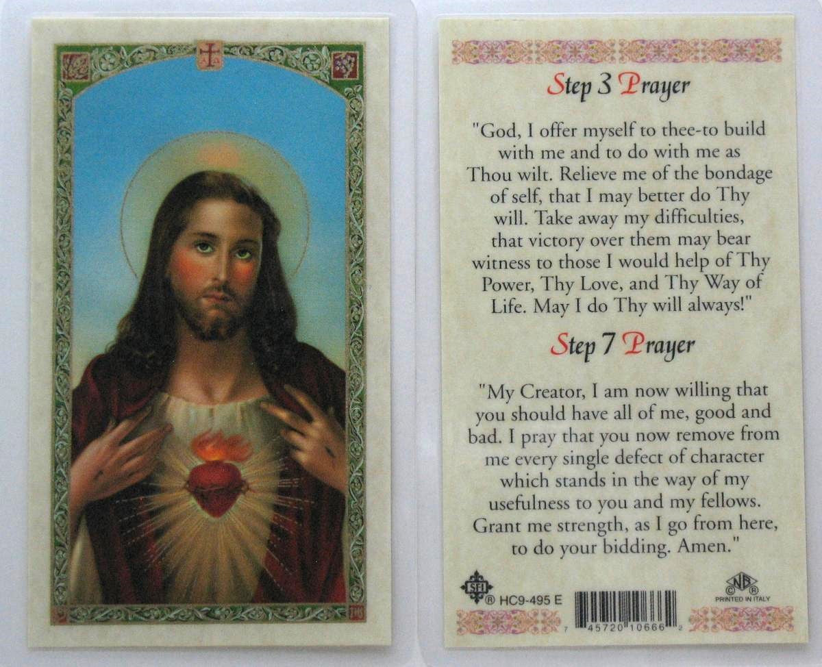 Laminated - Sacred Heart - Step 3 & Step 7 Prayers