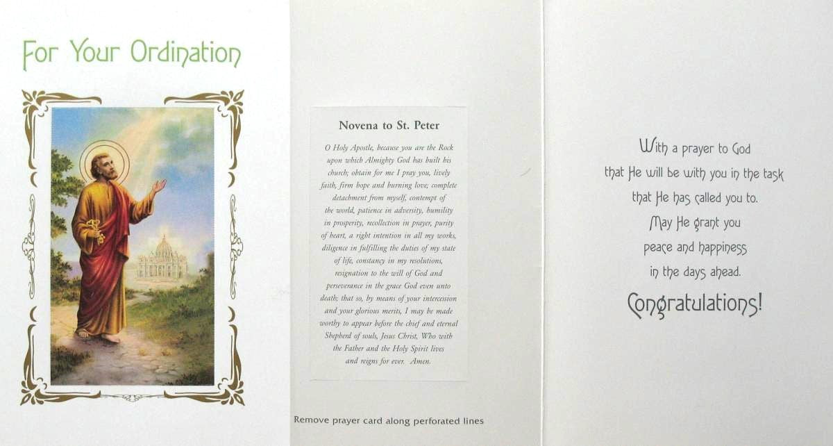 Ordination Greeting Card with St. Peter Removable Prayer Card