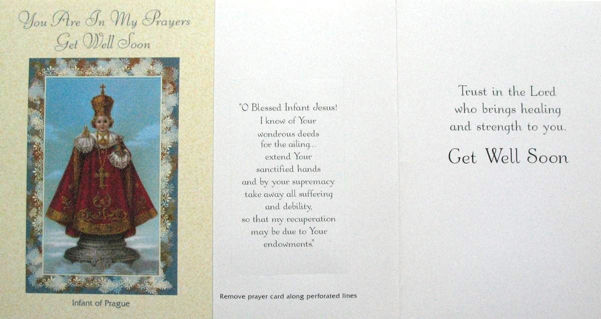 Get Well Greeting Card - Infant of Prague with Removable Prayercard