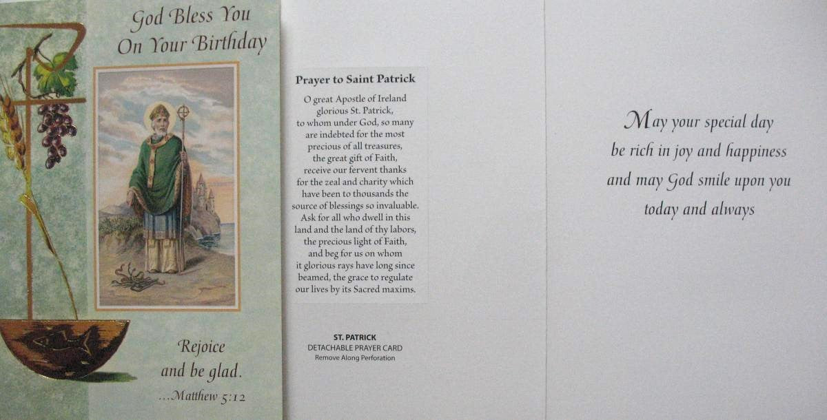 Birthday Greeting Card - St. Patrick with Removeable Prayercard