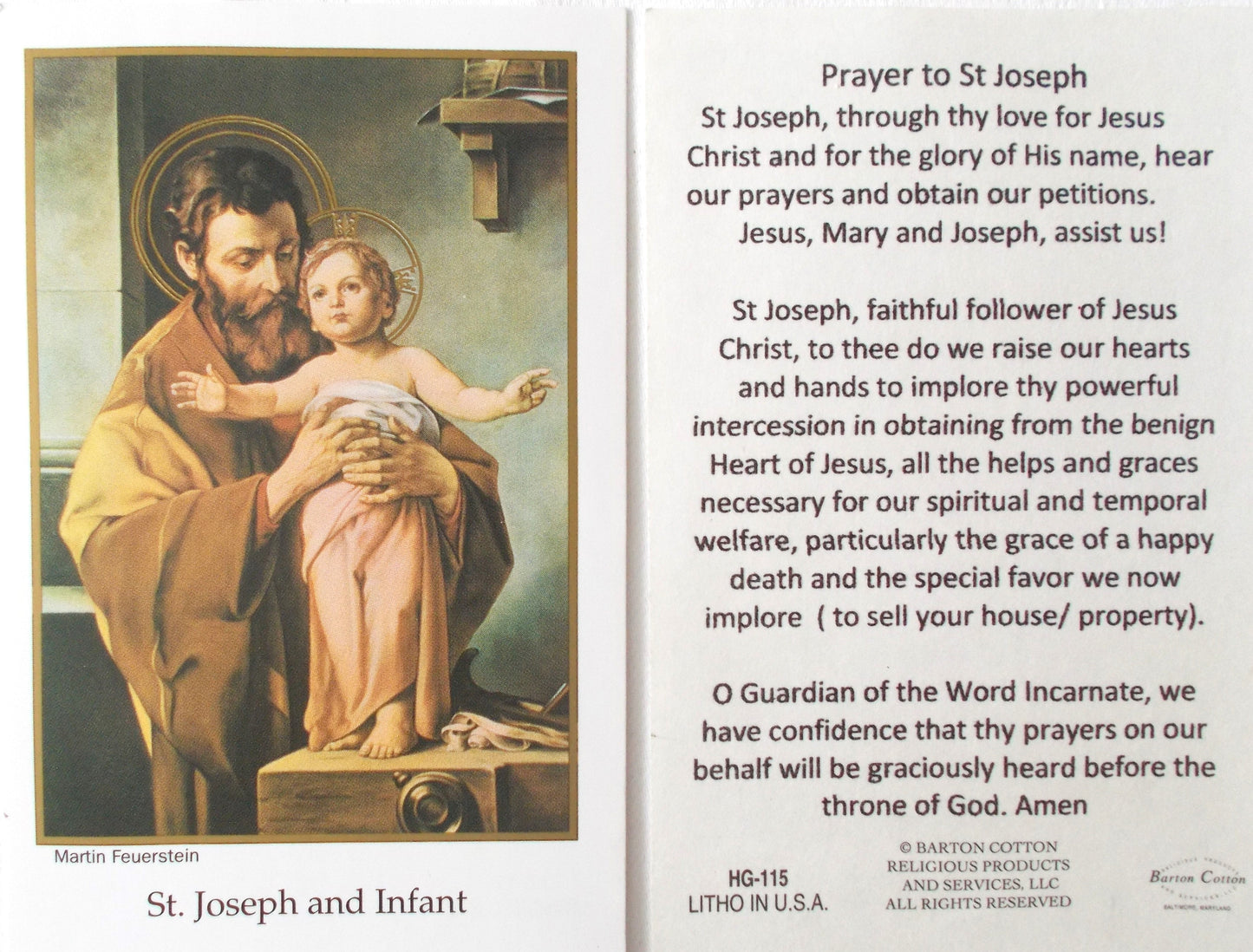 St. Joseph & Infant Jesus Holy Card