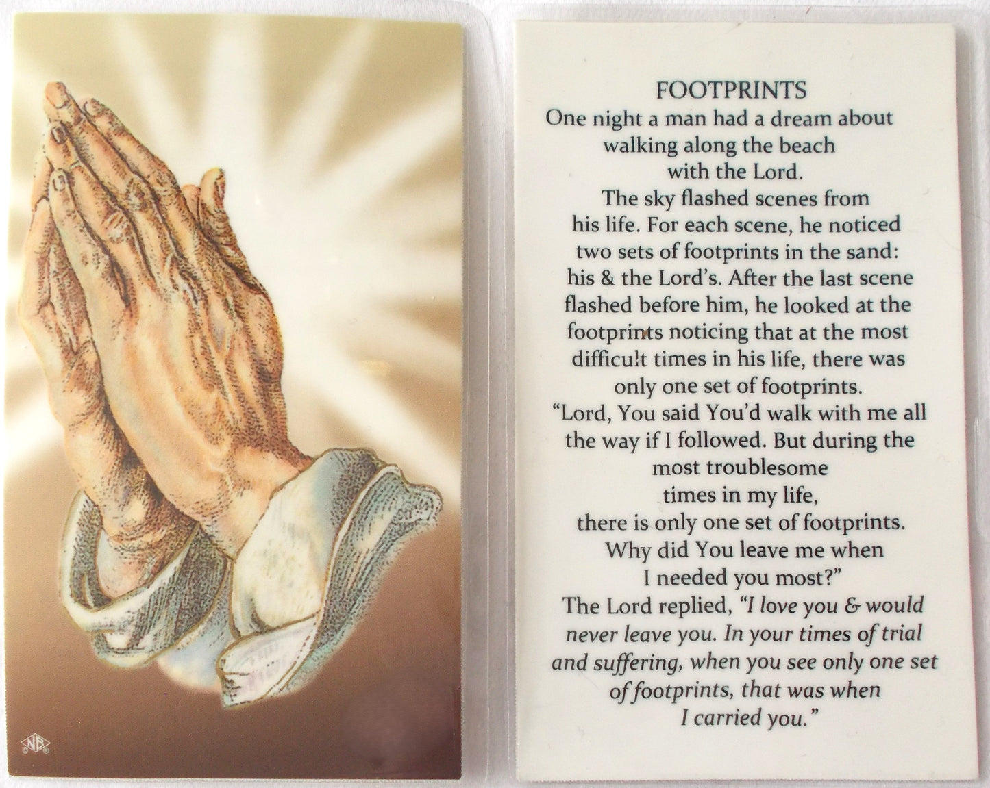 Laminated - Praying Hands - Footprints