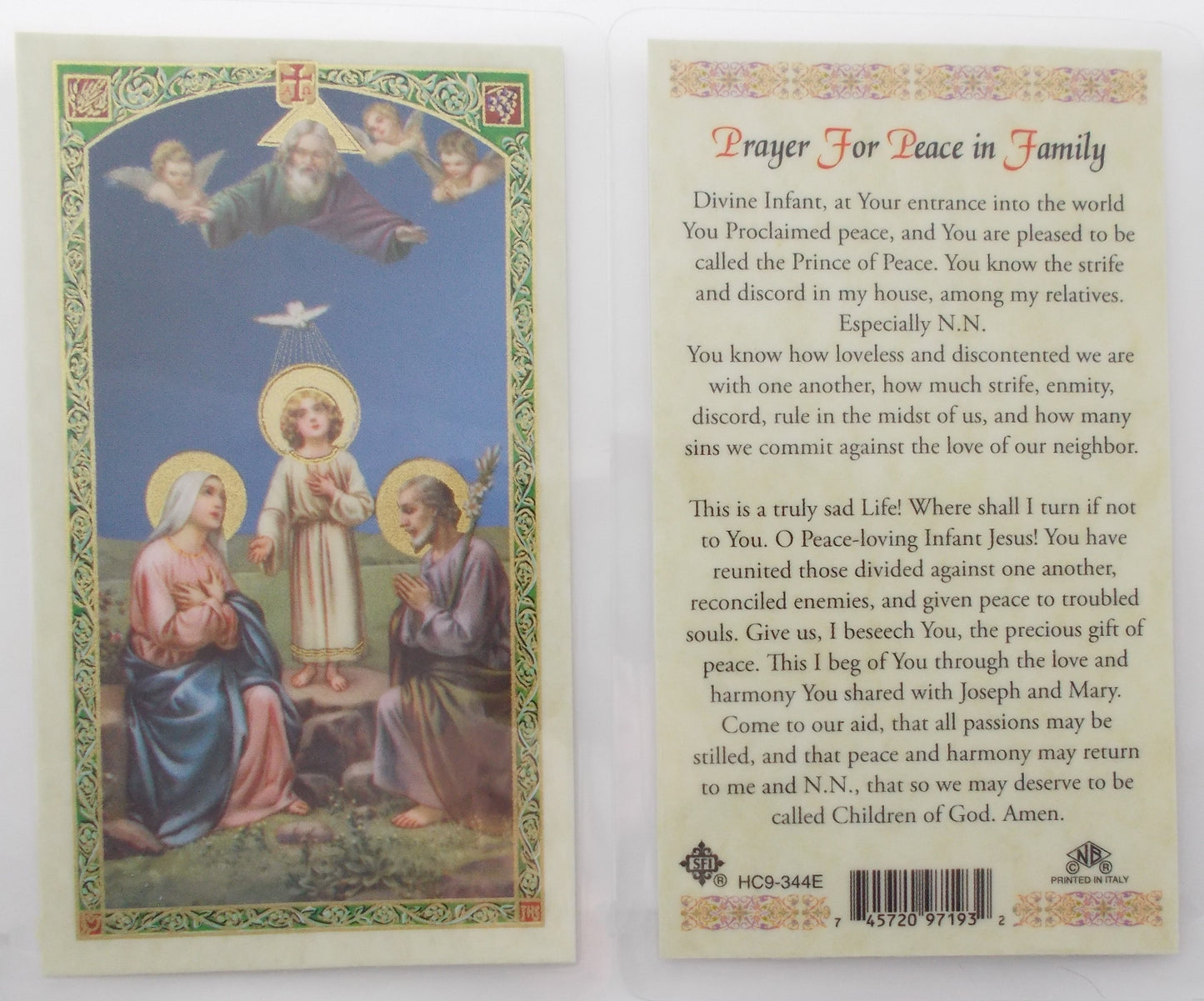Laminated - Holy Family - Prayer for Peace in Family