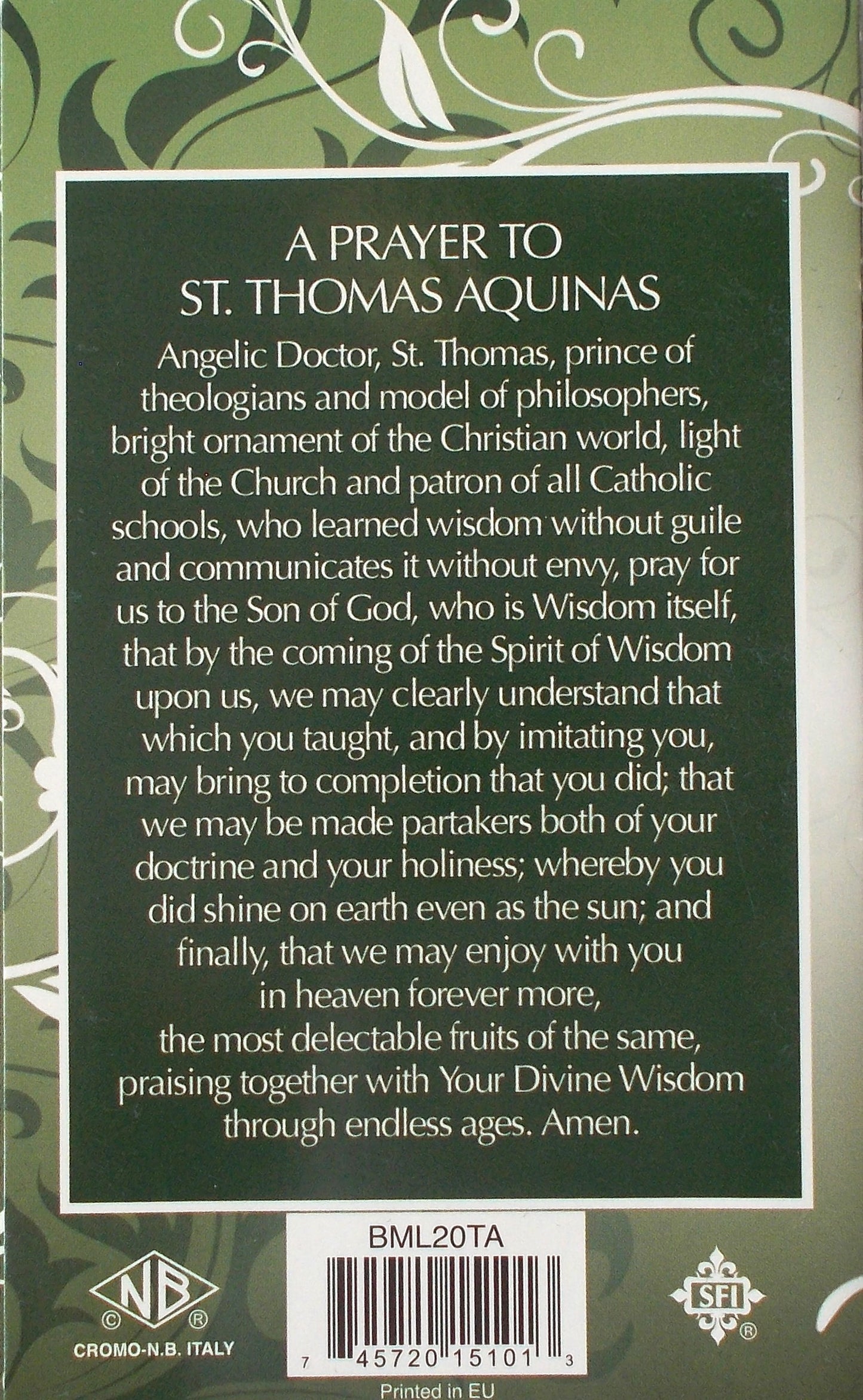 St. Thomas Aquinas Mini Lives Prayer Pamphlet
