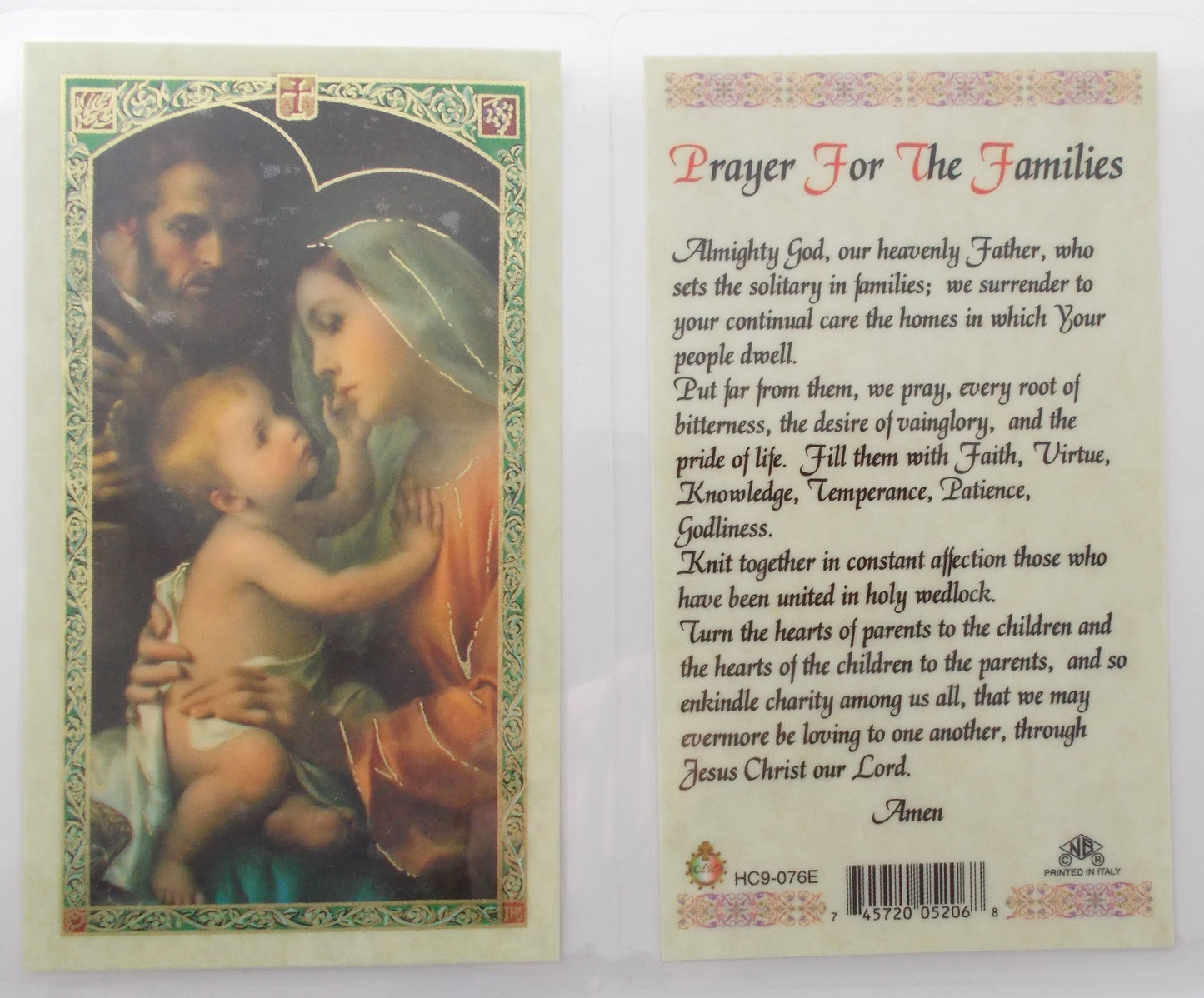 Laminated - Holy Family - Prayer for The Families