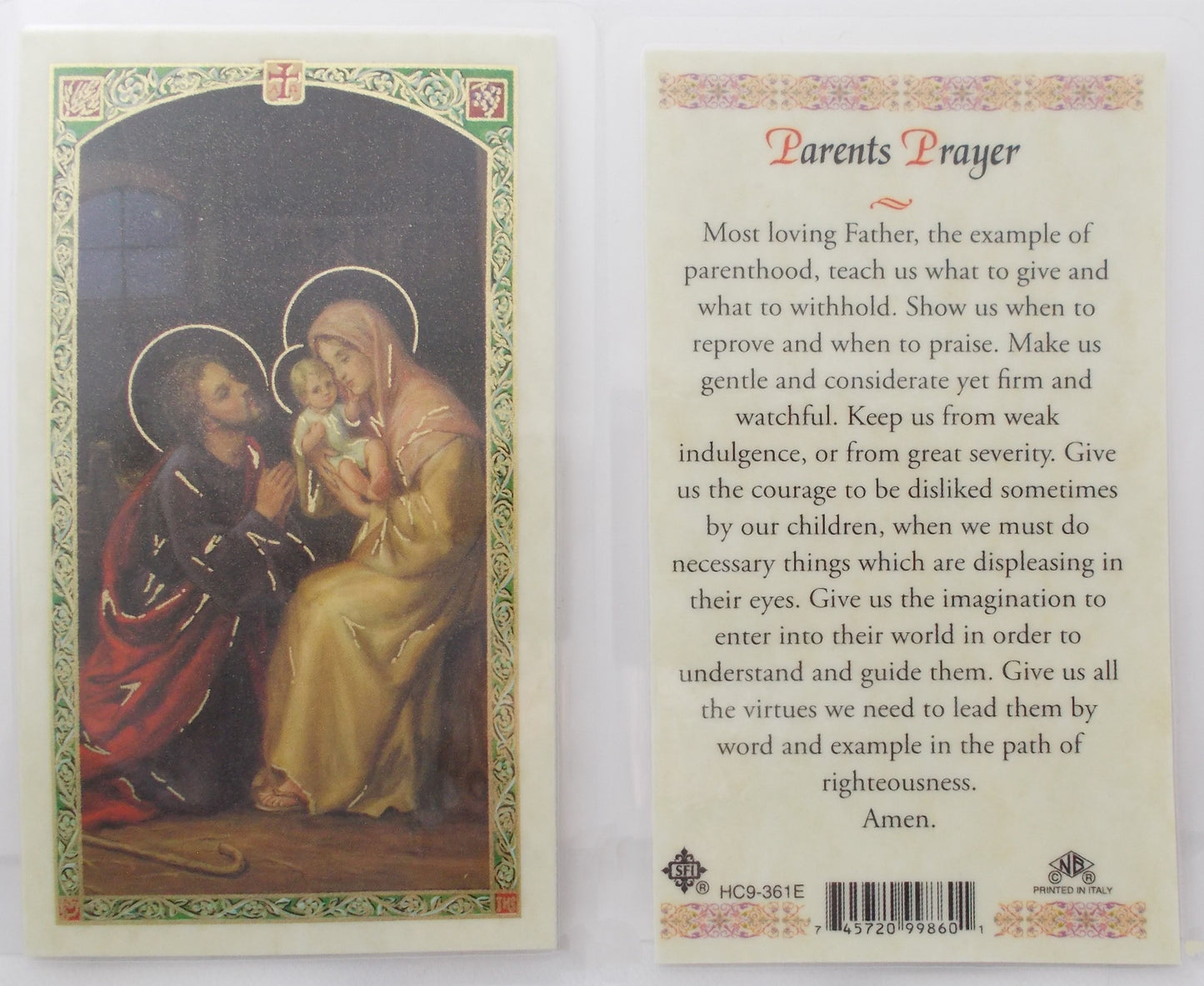 Laminated - Holy Family - Parent's Prayer
