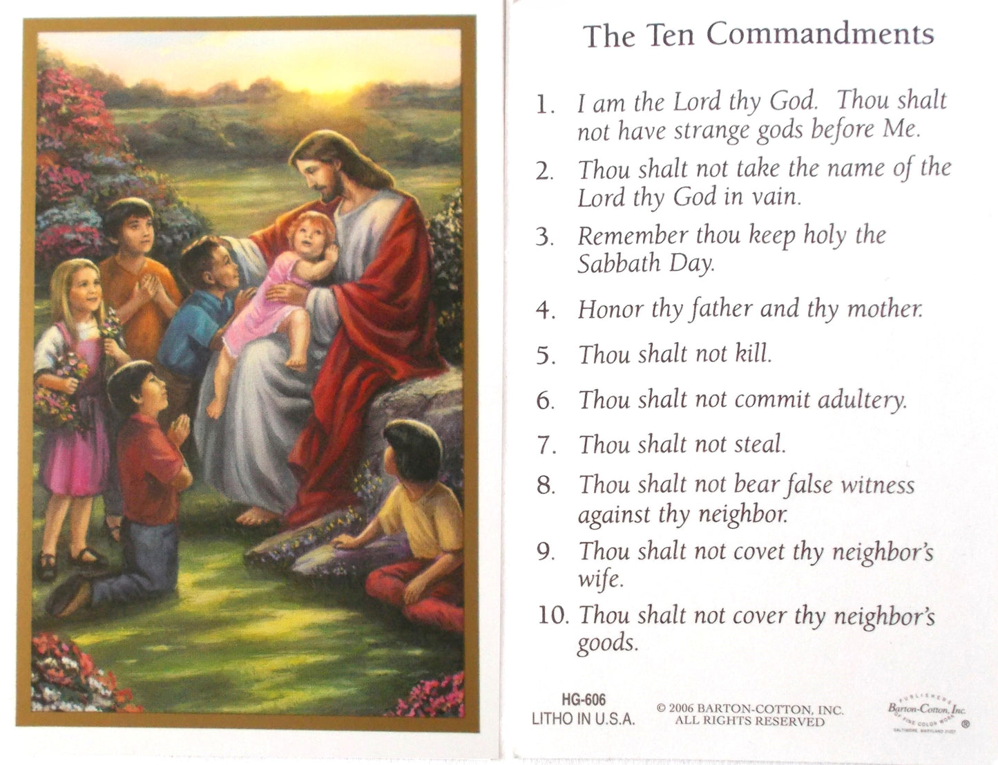 Jesus with Children - The Ten Commandments Holy Card