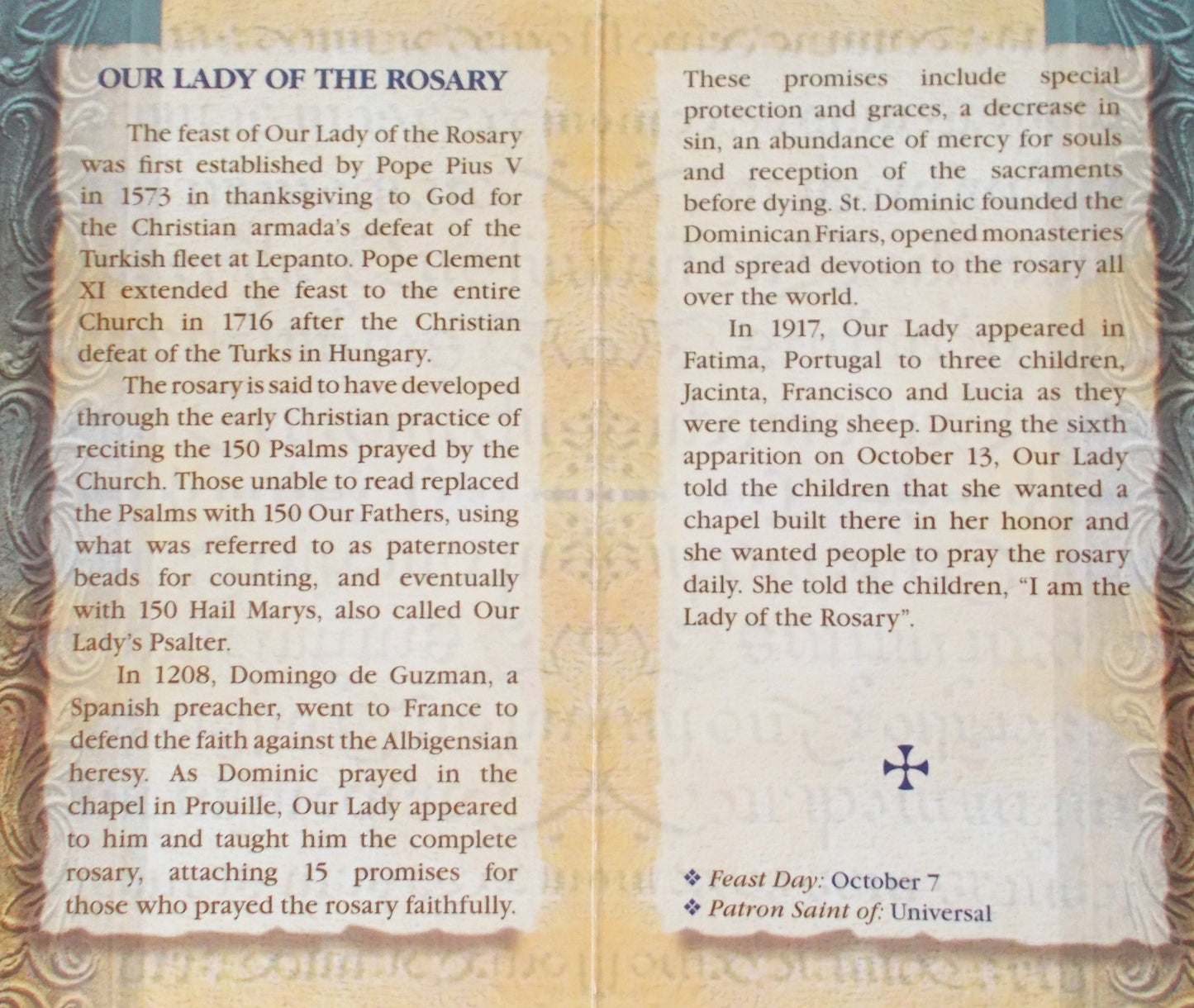Our Lady of the Rosary Biography Prayer Pamphlet