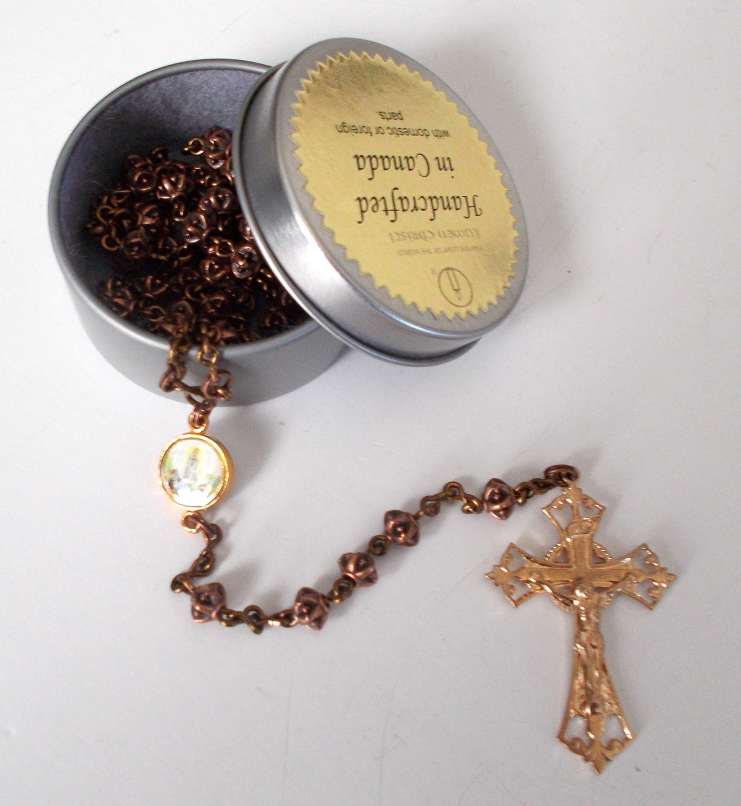 Copper-tone Rosary with Gold-tone Crucifix & Sacred Heart / Fatima Center