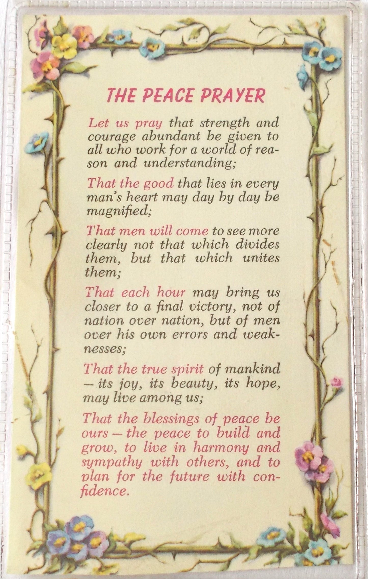 Peace Prayer - Paper in Vinyl Prayercard