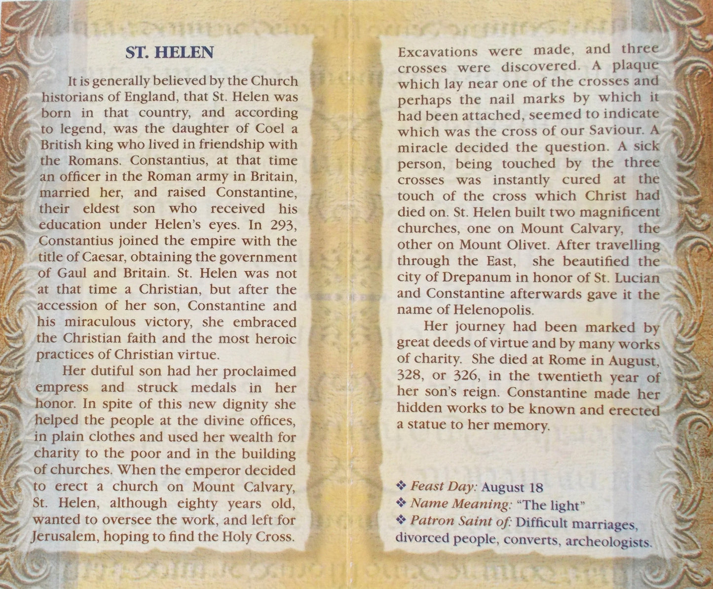 St. Helen Biography Prayer Pamphlet