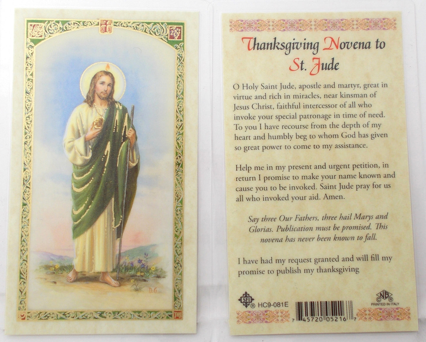 Laminated - St. Jude - Thanksgiving Novena to