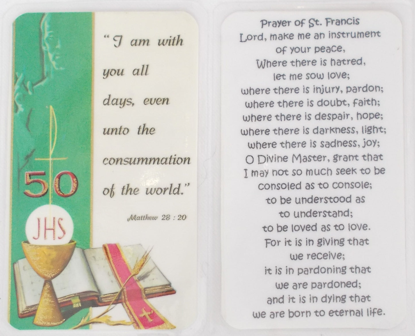 Laminated - 50th Jubilee - Prayer of St. Francis