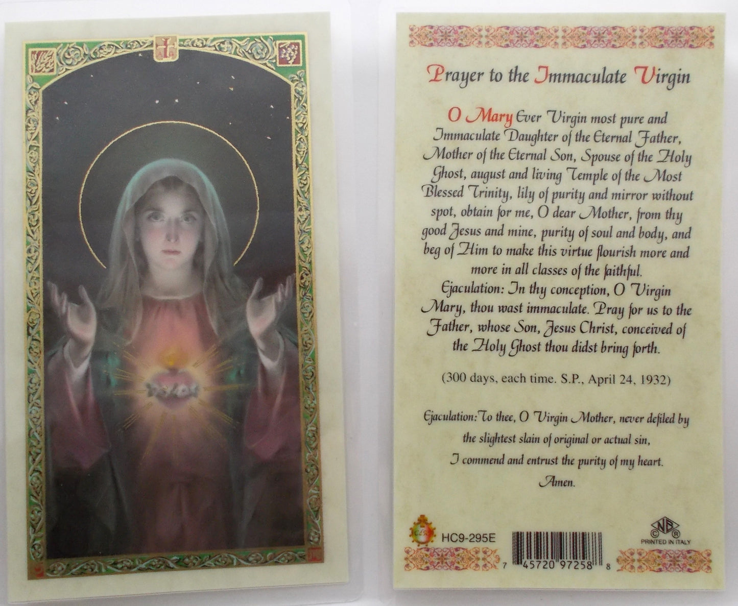 Laminated - Immaculate Heart of Mary - Prayer to the Immaculate Virgin