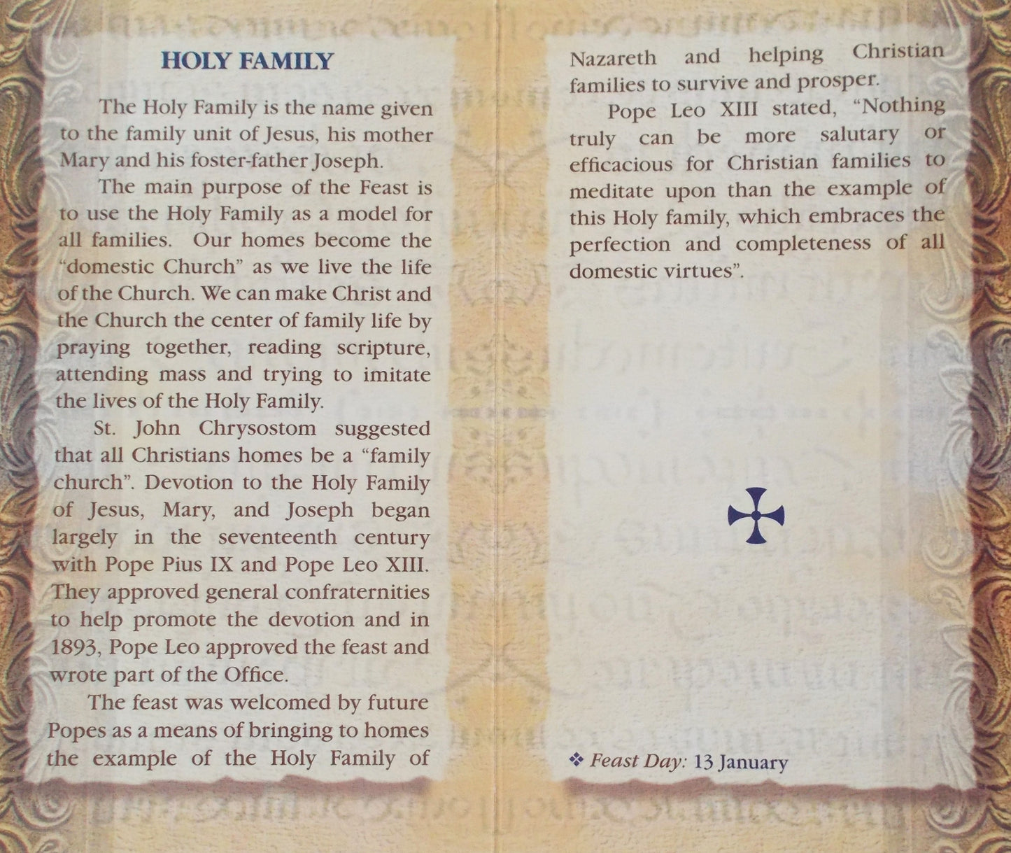 Holy Family Biography Prayer Pamphlet