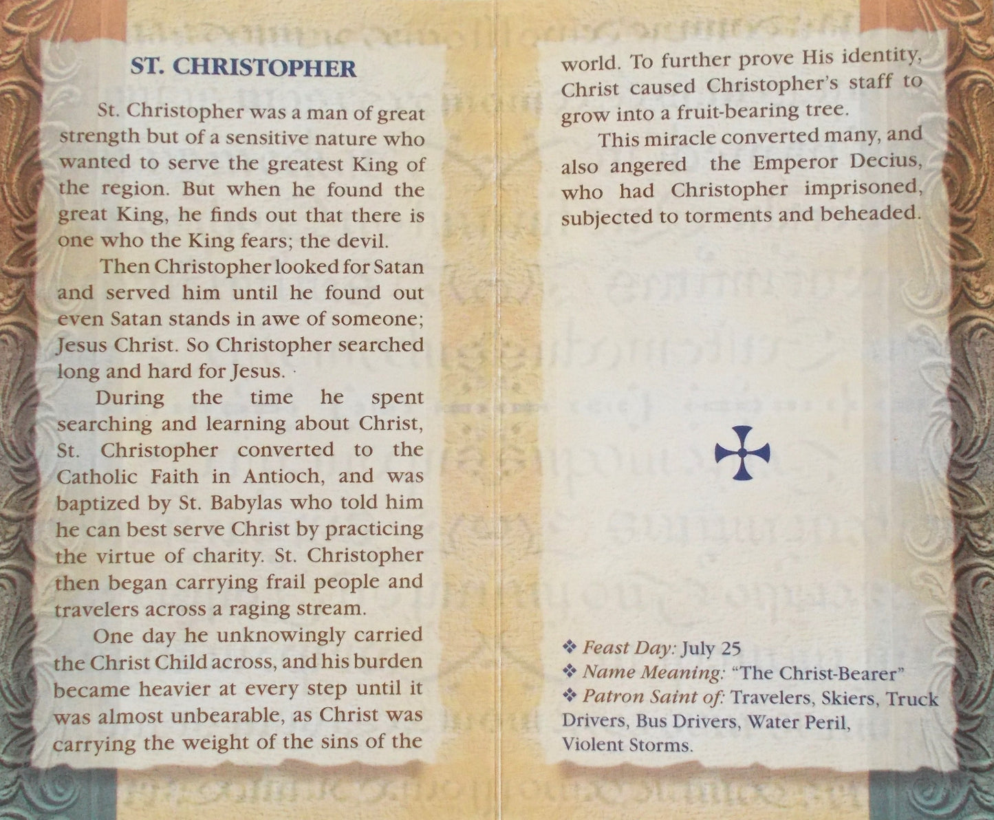 St. Christopher Biography Prayer Pamphlet