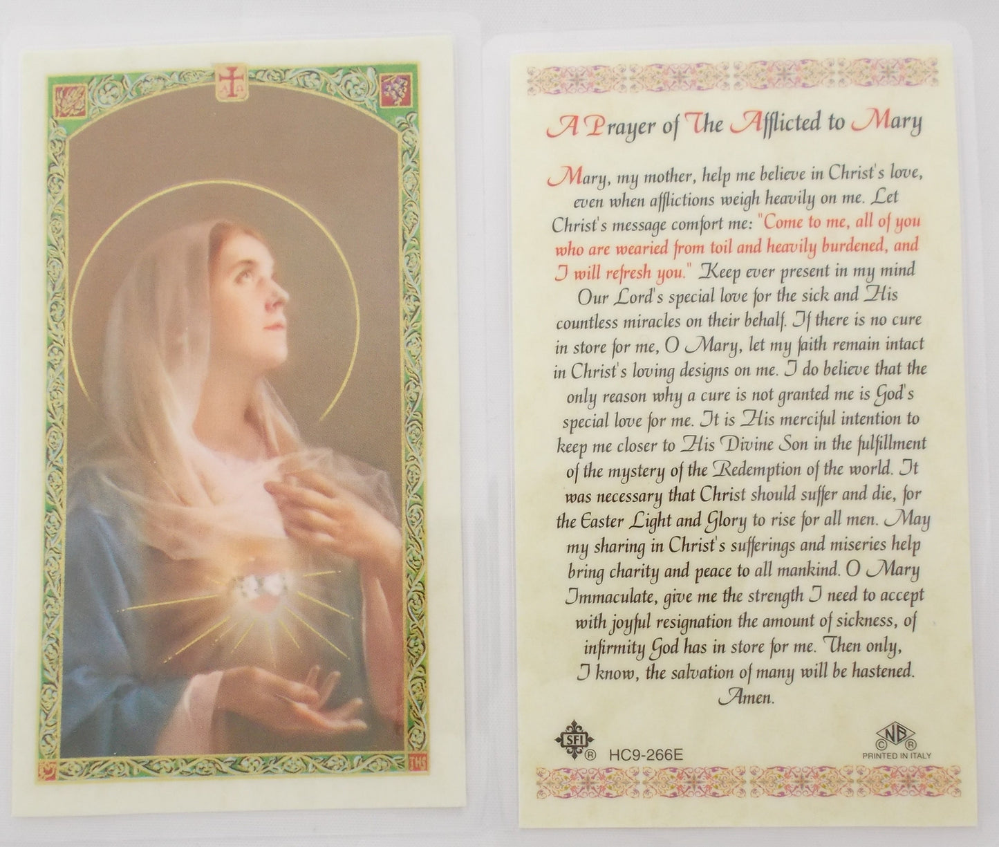 Laminated - Immaculate Heart - Prayer of the Afflicted to Mary