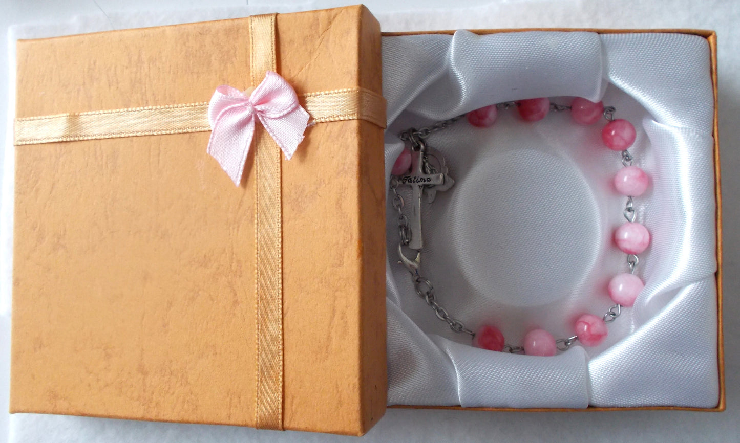 Rosary Bracelet - Pink / White - Gift Boxed