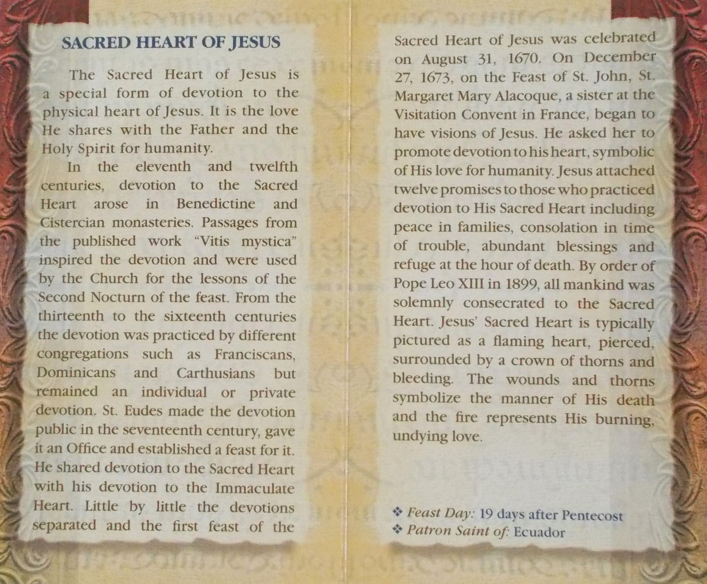 Sacred Heart of Jesus Biography Prayer Pamphlet