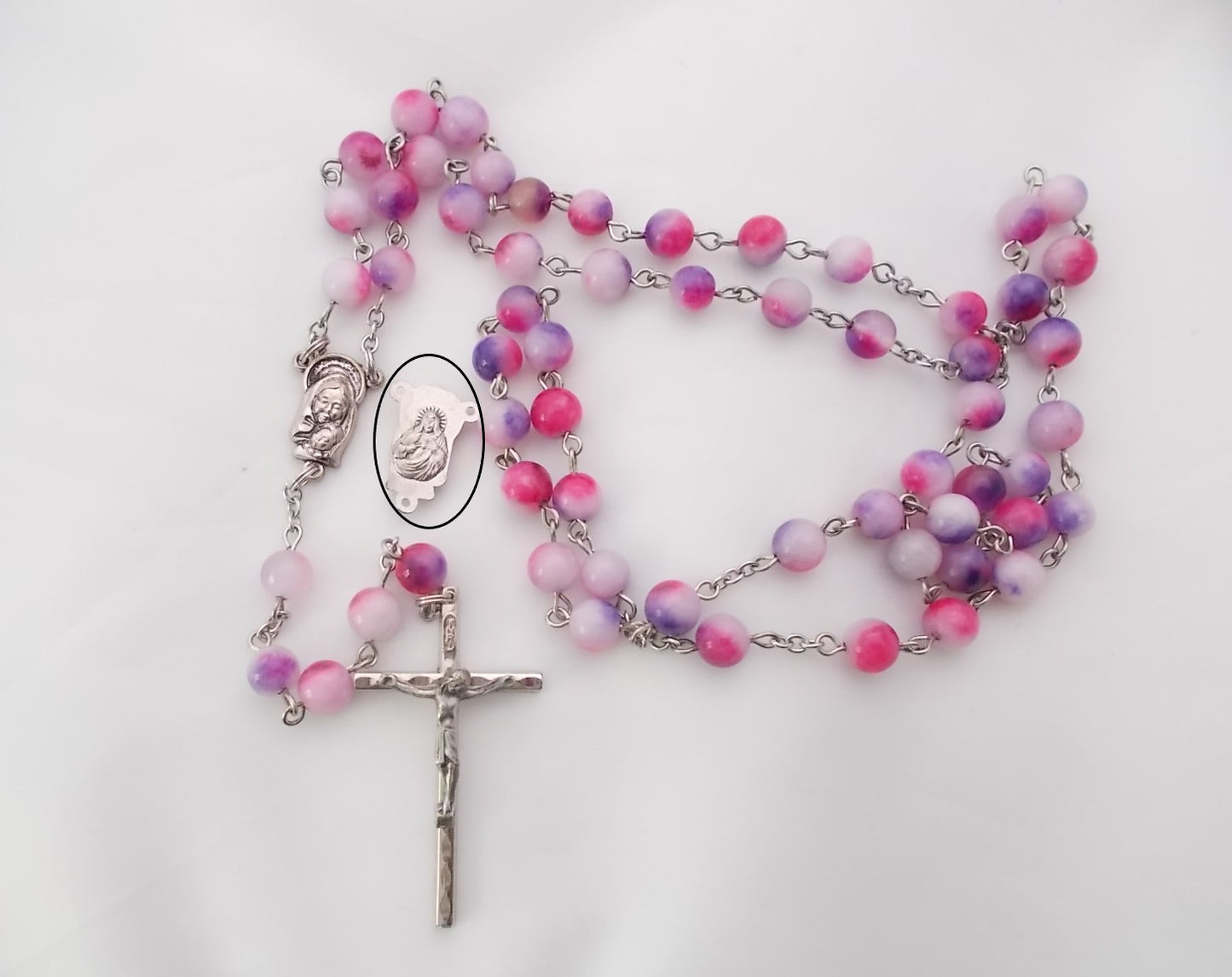 Rosary - Chain with 8mm Pink Beads