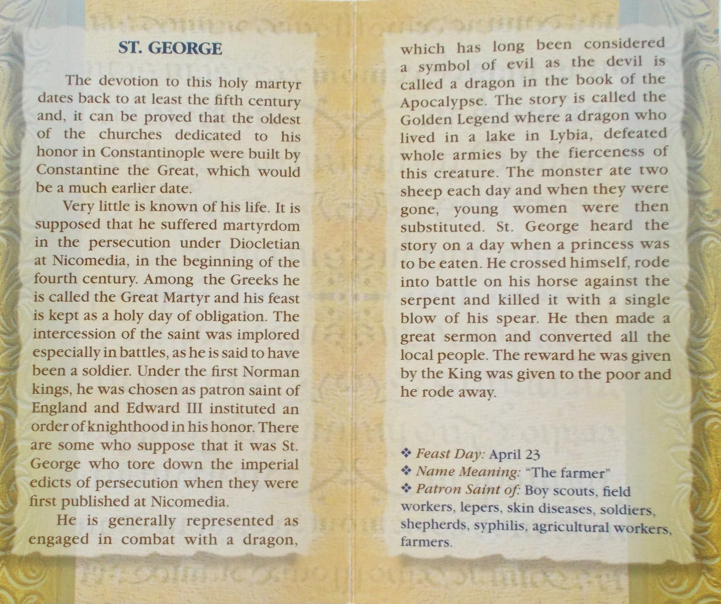 St. George Biography Prayer Pamphlet