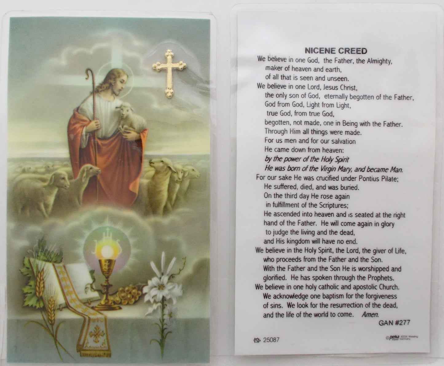 Laminated with Medal - Good Shepherd & Nicene Creed