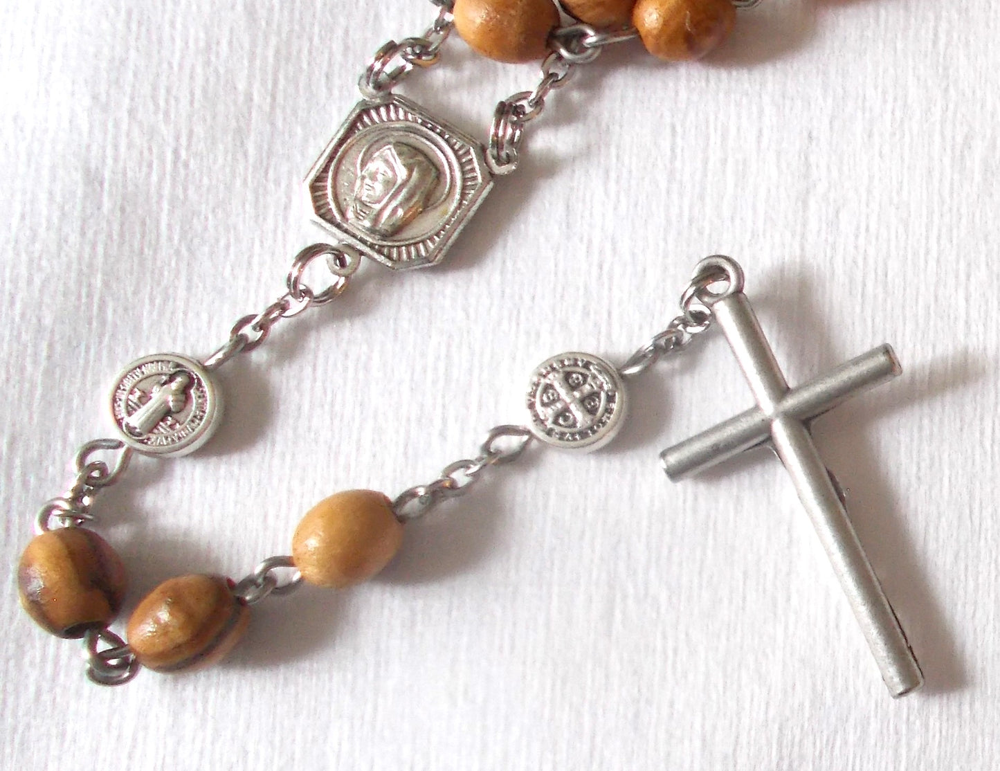 Olive Wood Beads Rosary - Large Oval Beads -St. Benedict