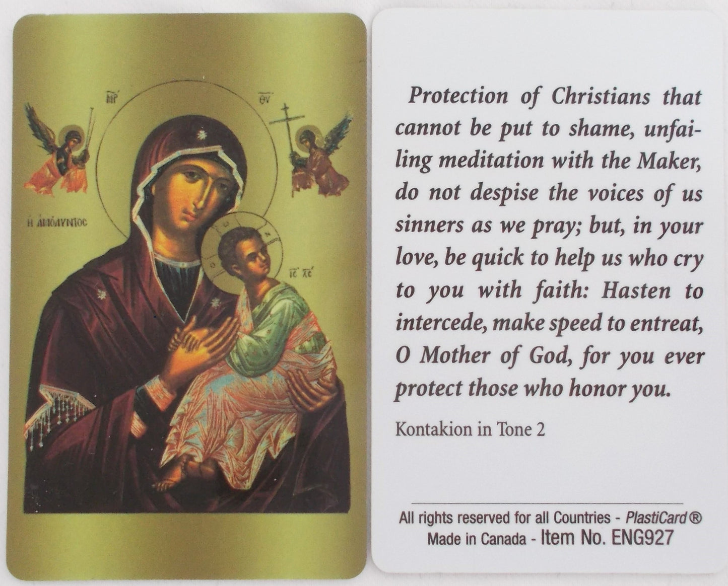 Our Lady of Perpetual Help Icon Plastic Prayercard - Protection of Christians