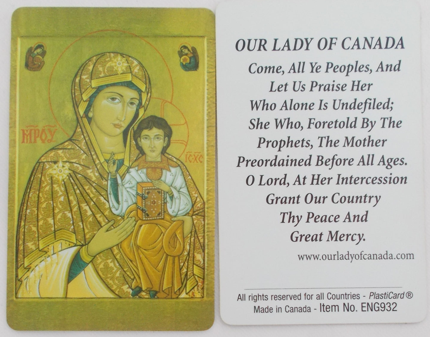 Our Lady of Canada Icon Plastic Prayercard