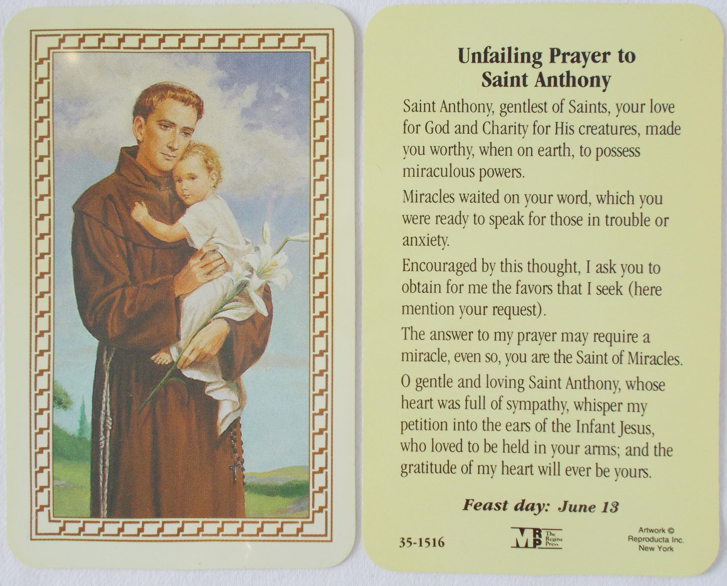 Plastic - St. Anthony - Unfailing Prayer to