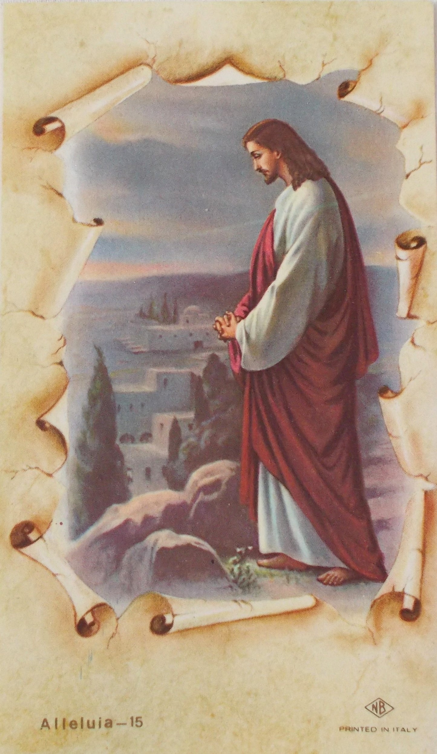 Jesus Overlooking City Paper Holy Card - Blank on Back