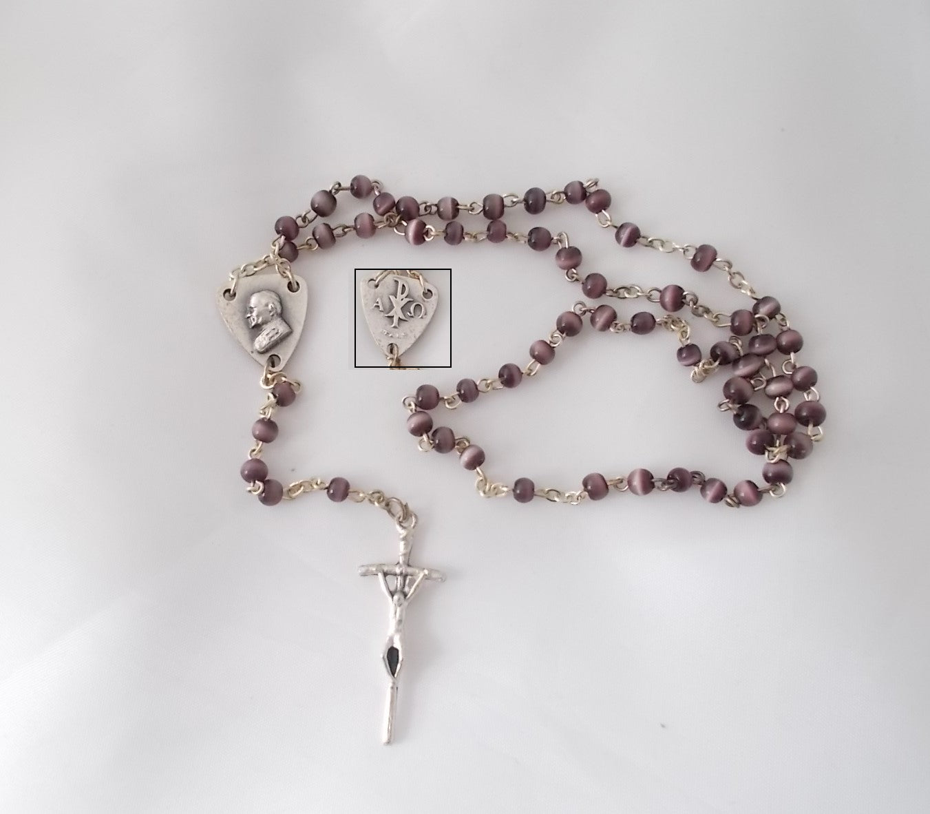 Rosary - Chain with Small Glass Beads & Pope JPII Center