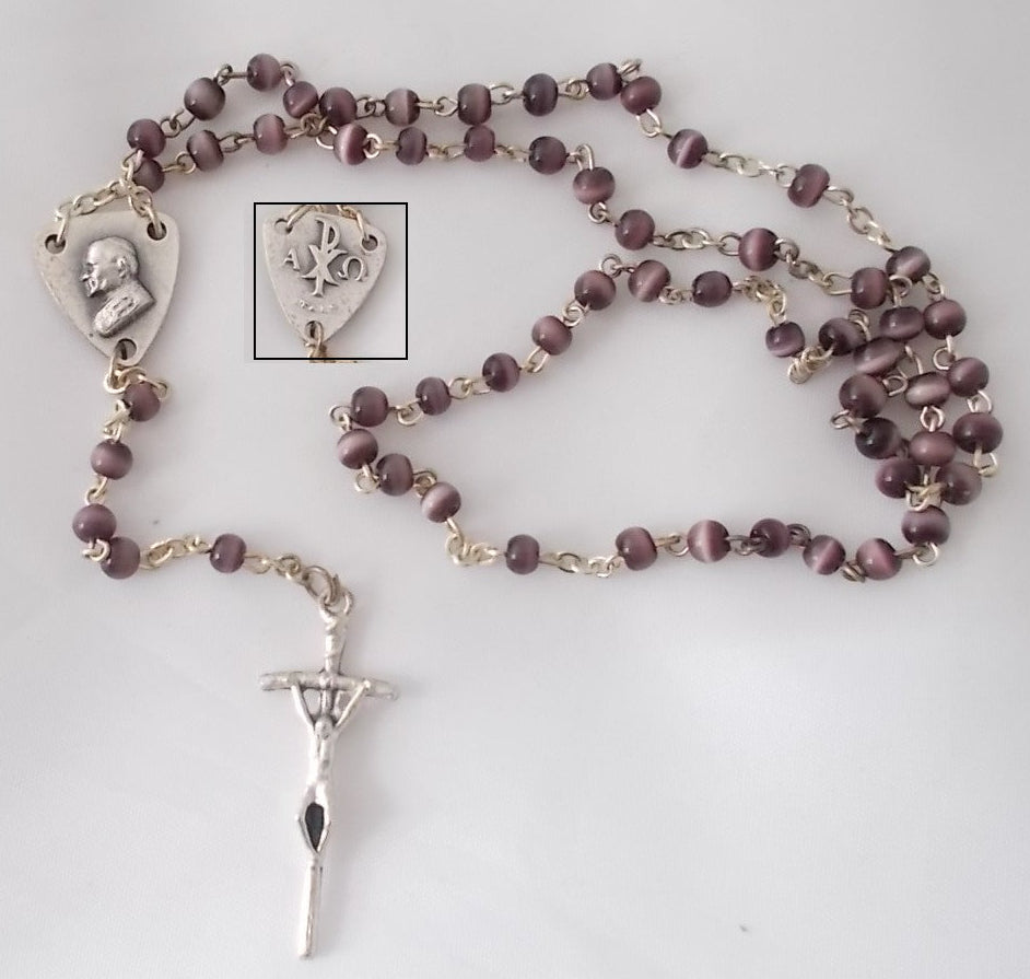 Rosary - Chain with Small Glass Beads & Pope JPII Center