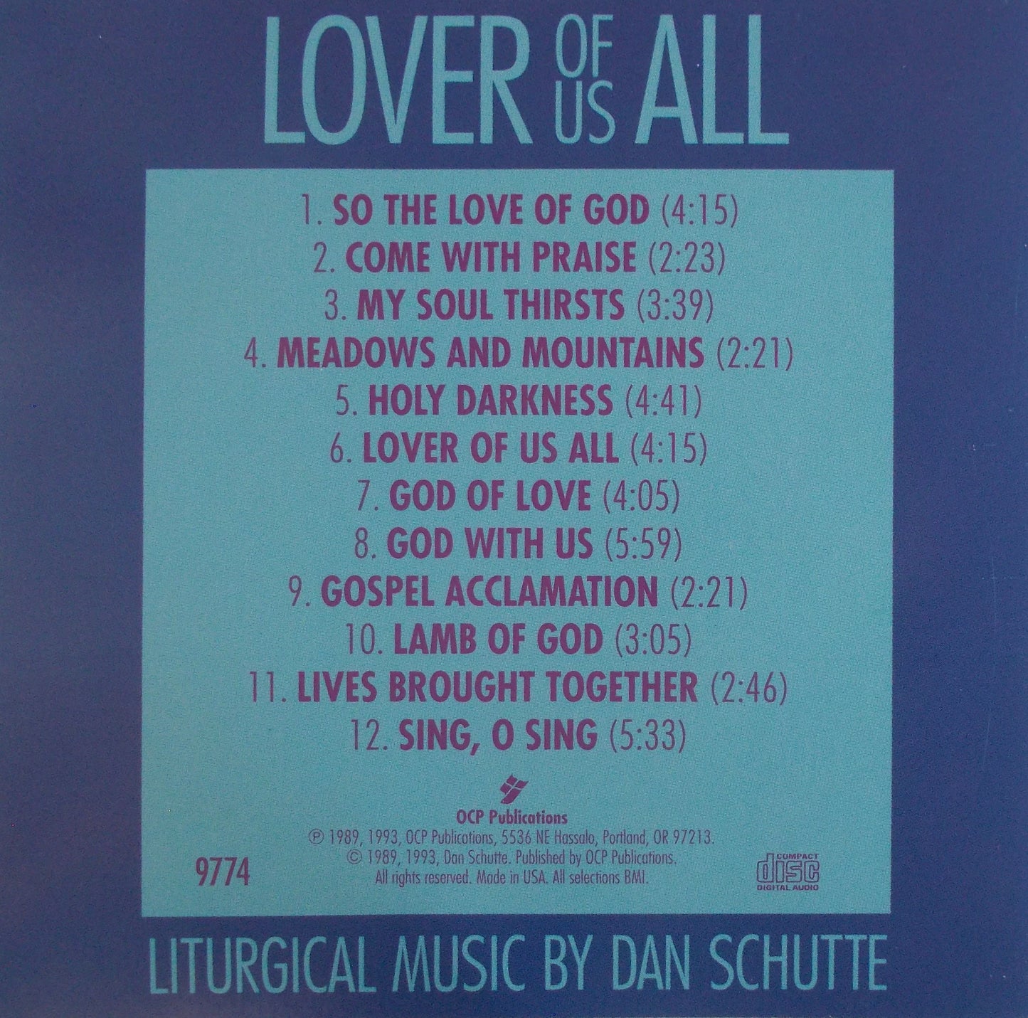 Dan Schutte - Lover of Us All Music CD