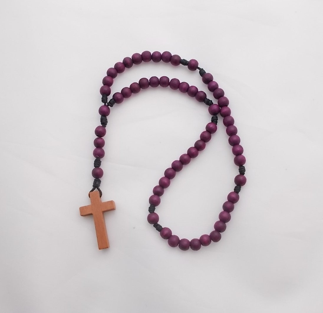 Rosary - Black Cord with Small Wood Beads
