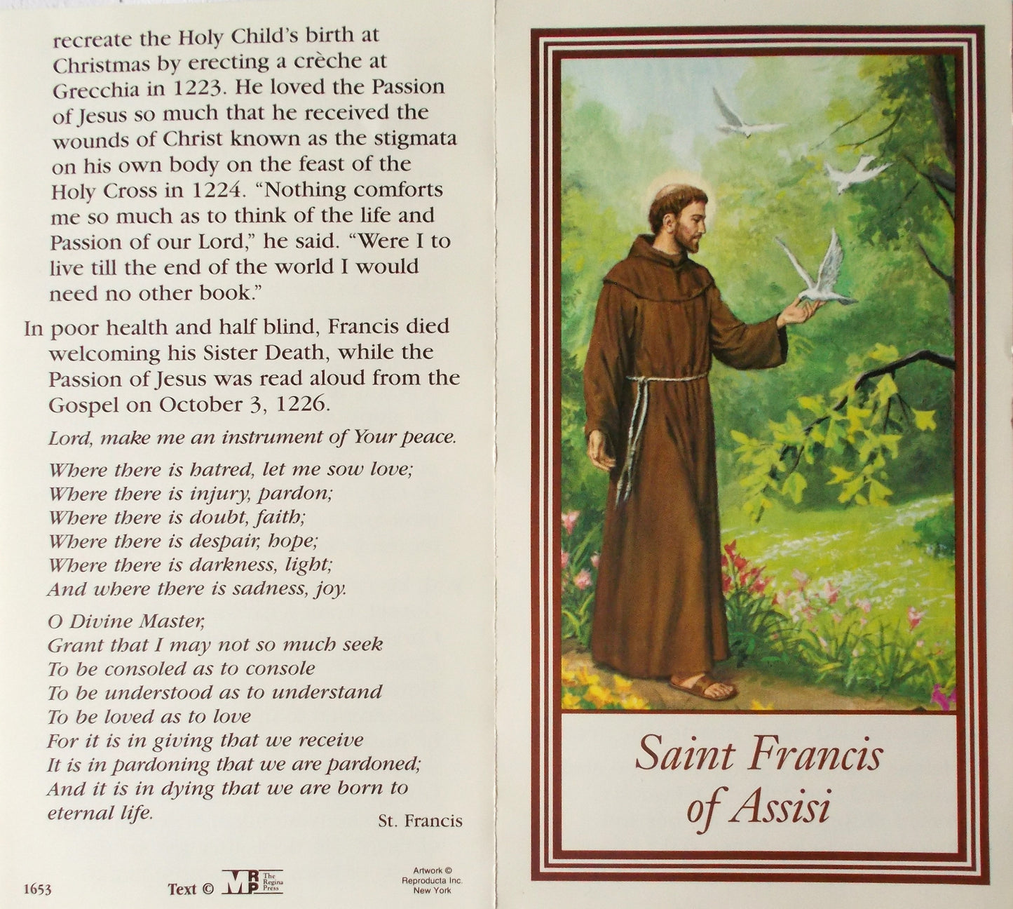 St. Francis of Assisi Paper Pamphlet