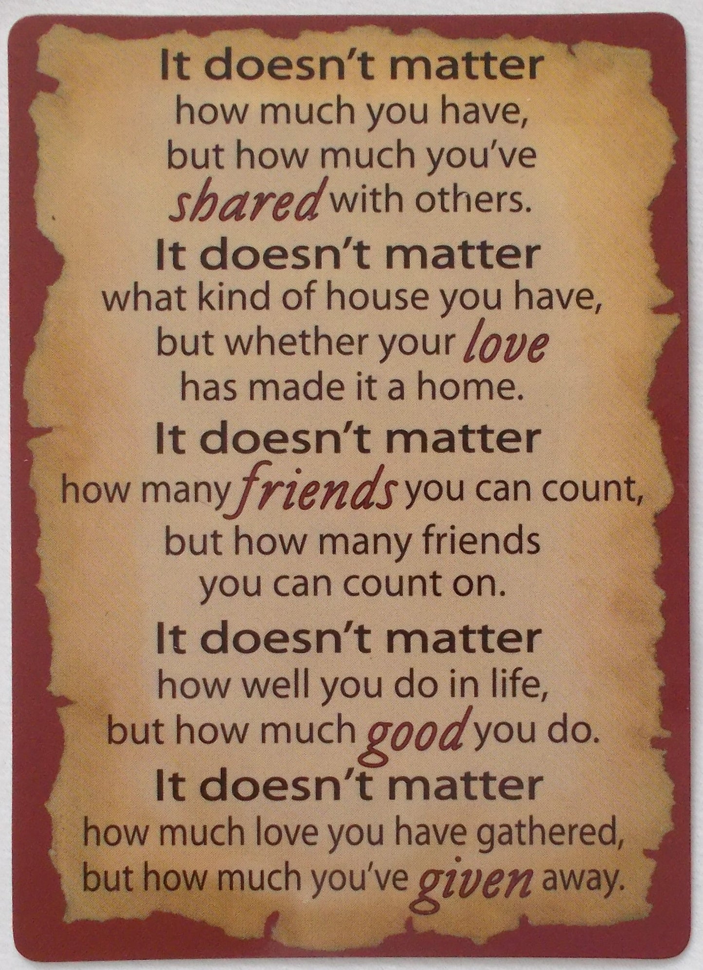 It Doesn't Matter - Coated Cardstock Prayercard