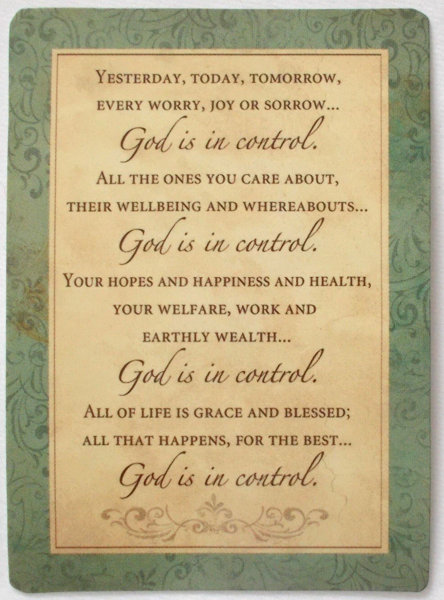 God Is In Control - Coated Cardstock Prayercard