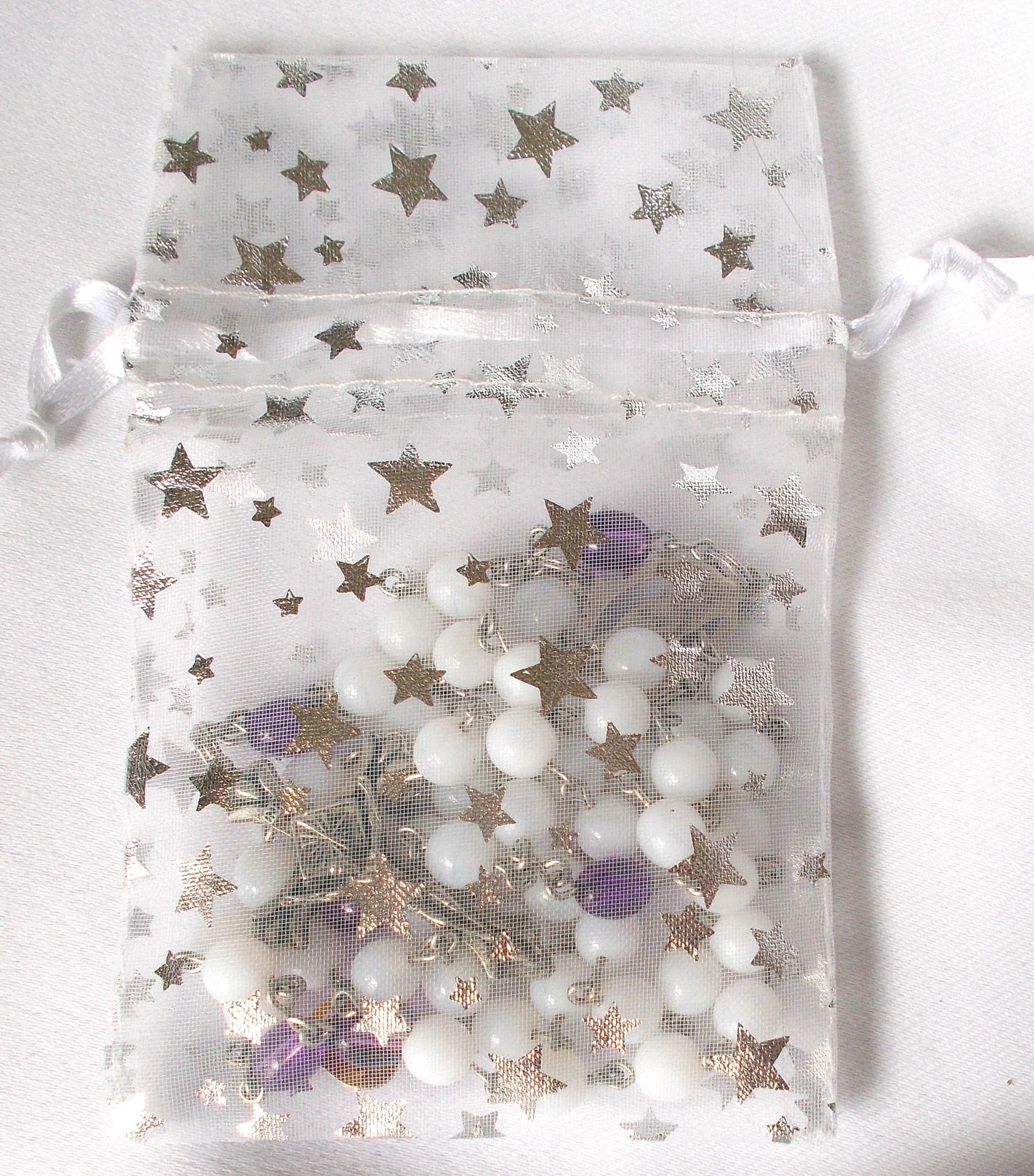 Rosary - Chain with White & Purple Glass Beads