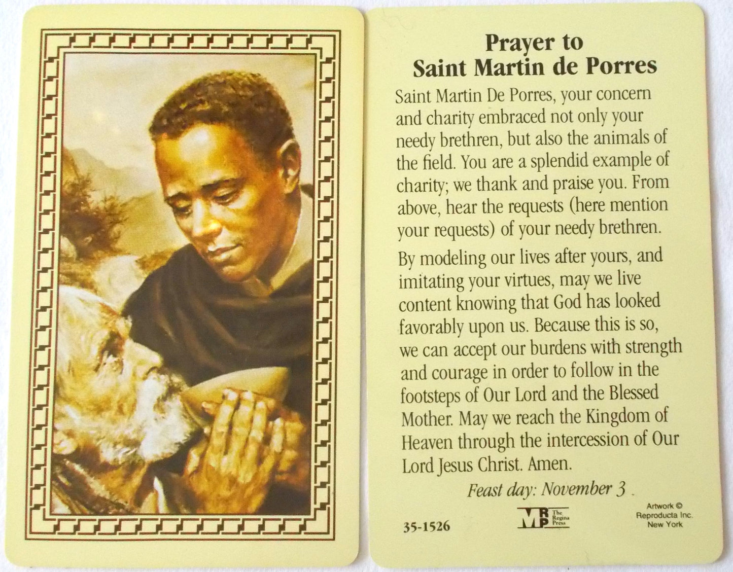 Plastic - St. Martin de Porres Prayercard