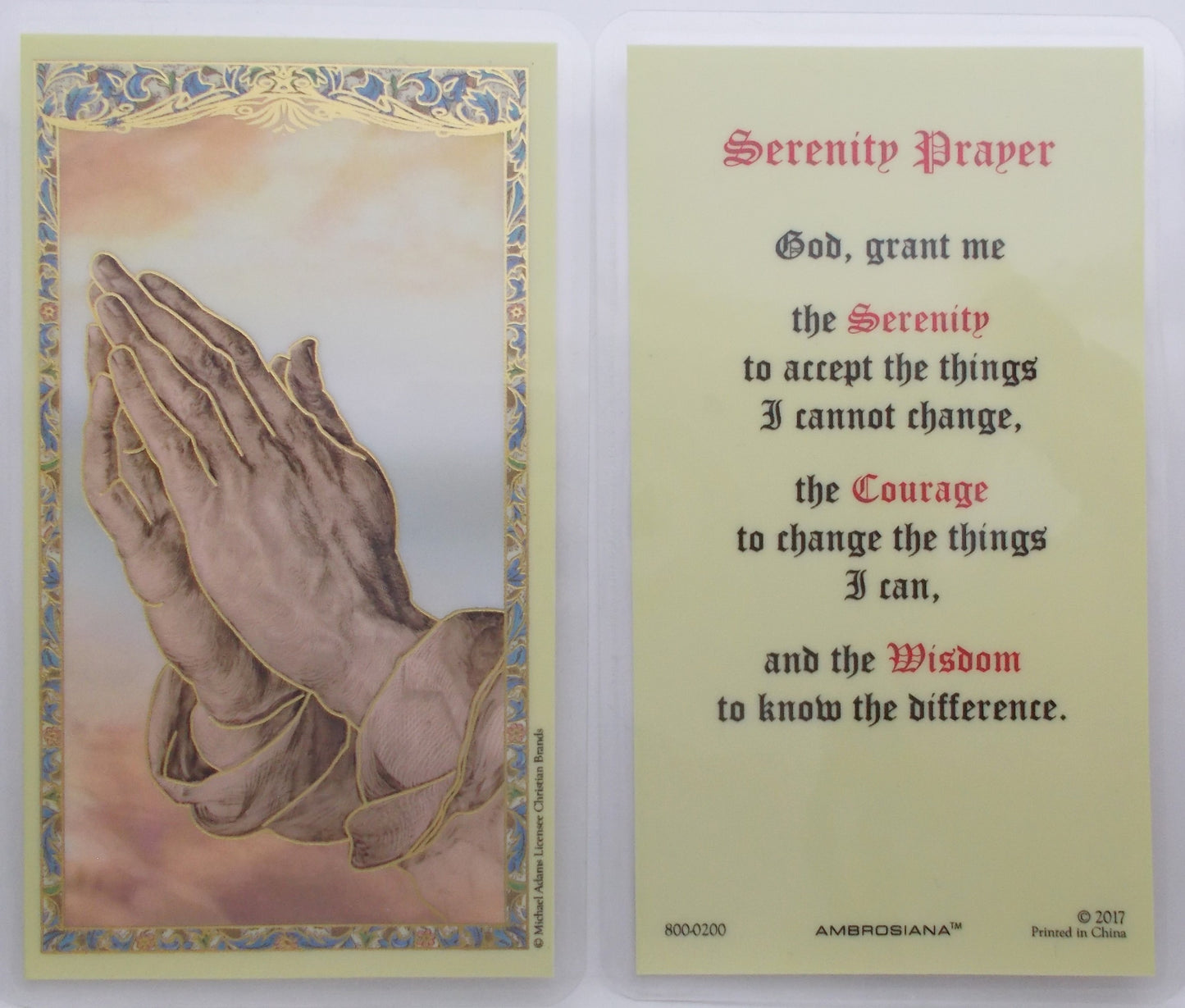 Pewter Medal with Chain & Prayercard - Serenity Prayer & Praying Hands