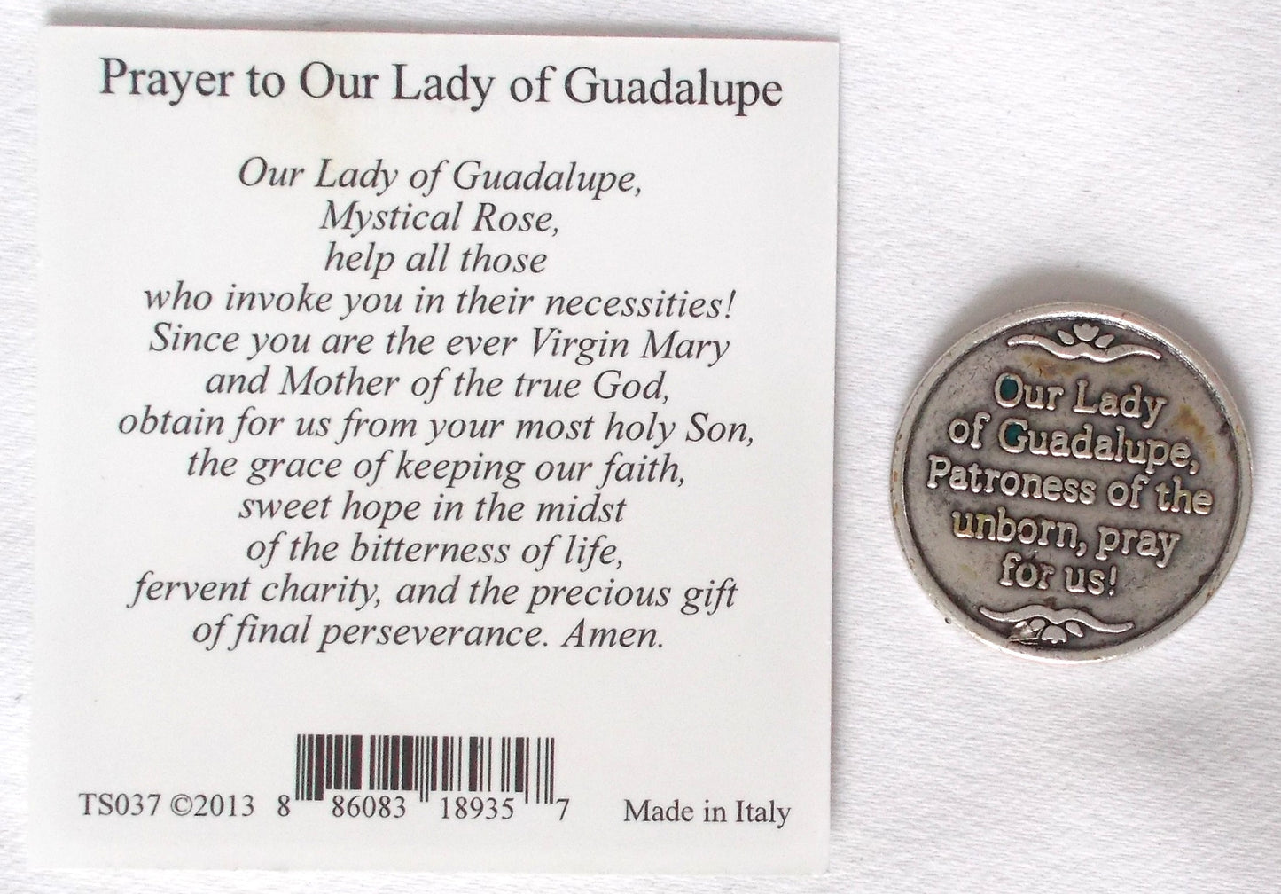 Pocket Token - Our Lady of Guadalupe - with Paper Prayercard in Vinyl Pouch