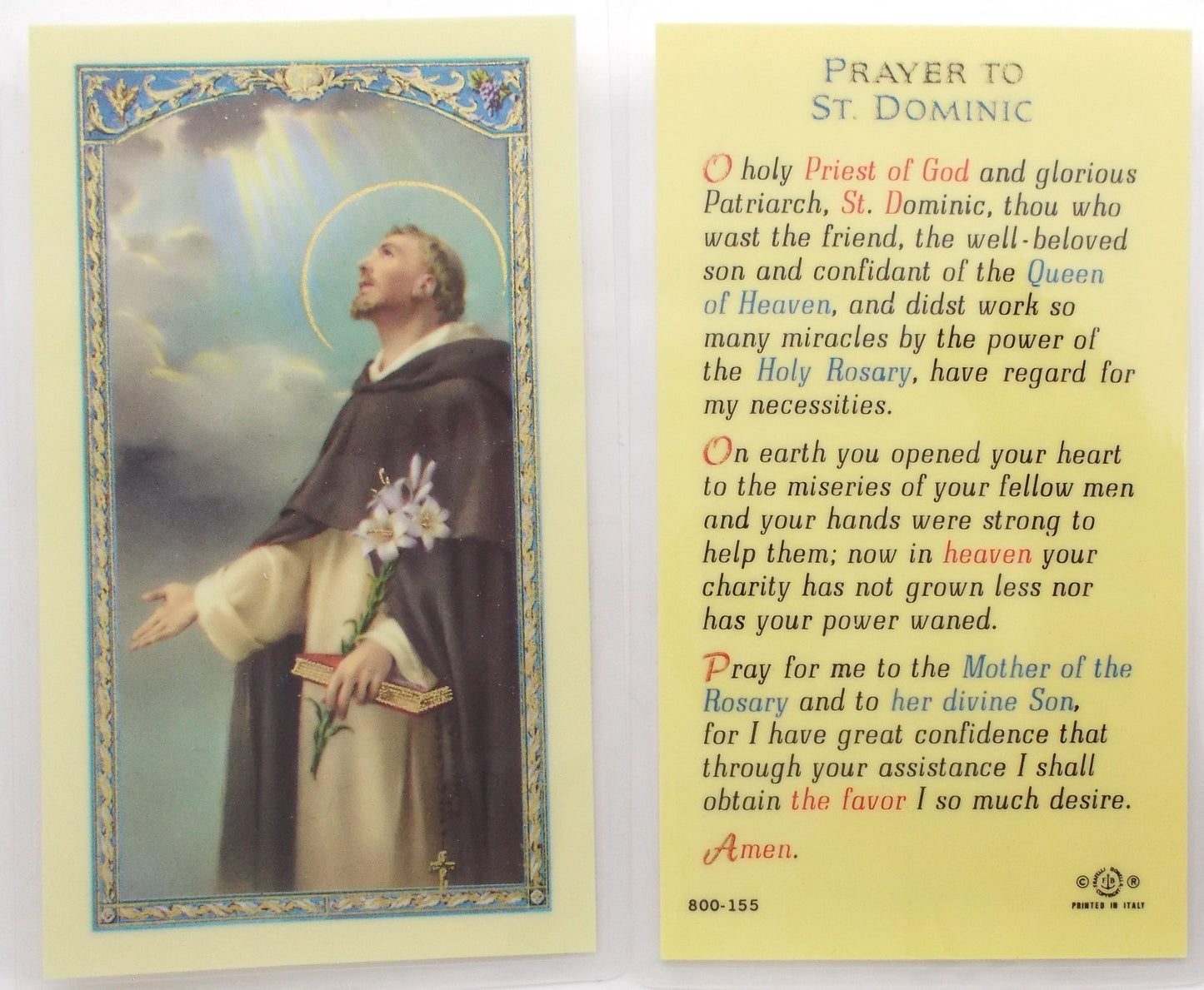 Pewter Medals with Chain & Prayercard - St. Dominic