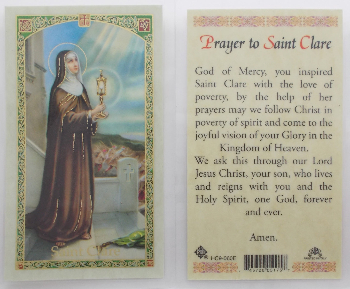 Pewter Medal with Chain & Prayercard - St. Clare
