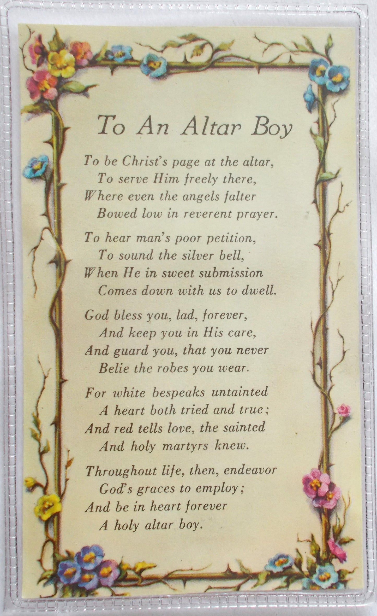 Paper in Vinyl - To An Altar Boy Prayercard